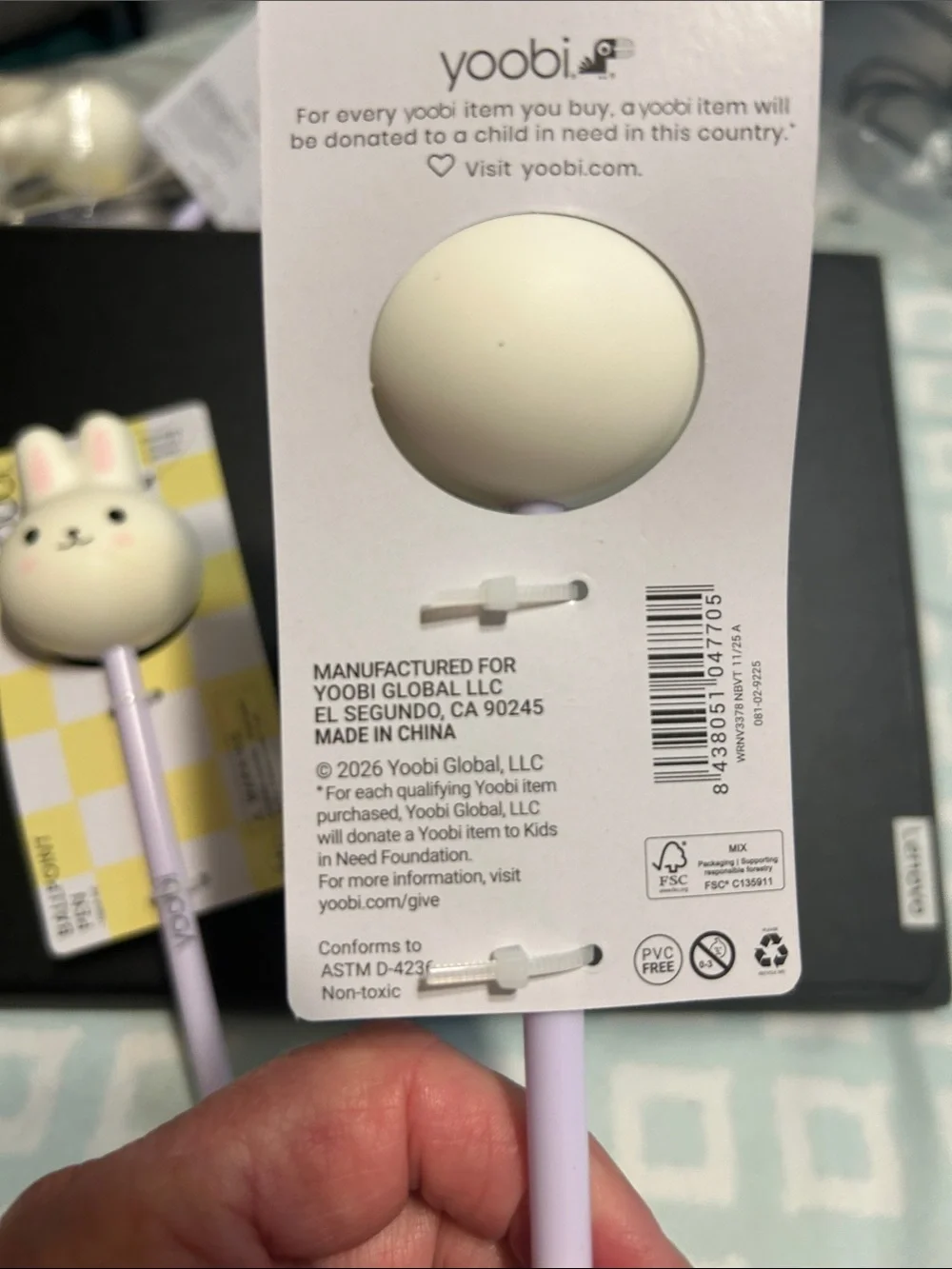 Yoobi Lavender Bunny Topper Ballpoint Pens